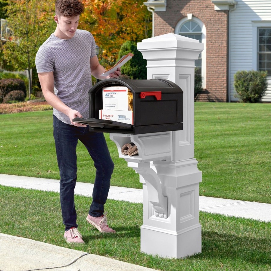 Home & Patio Step2 Mailboxes & Posts | Atherton Grand Classic White Mail Post & Xl Black Mailbox