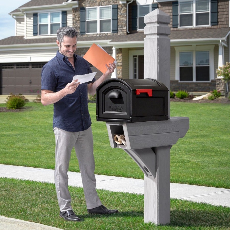 Home & Patio Step2 Mailboxes & Posts | Highland Weathered Cedar Mail Post & Xl Black Mailbox