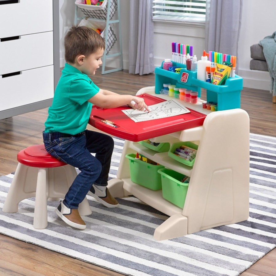 Kids Step2 Art Desks & Easels | Flip & Doodle Easel Desk With Stool - Teal & Lime