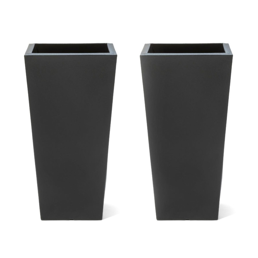 Home & Patio Step2 Planters | Tremont Tall Square Tapered Planter - Onyx Black 2 Pack