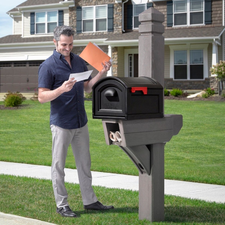 Home & Patio Step2 Mailboxes & Posts | Highland Dark Cedar Mail Post & Xl Black Mailbox