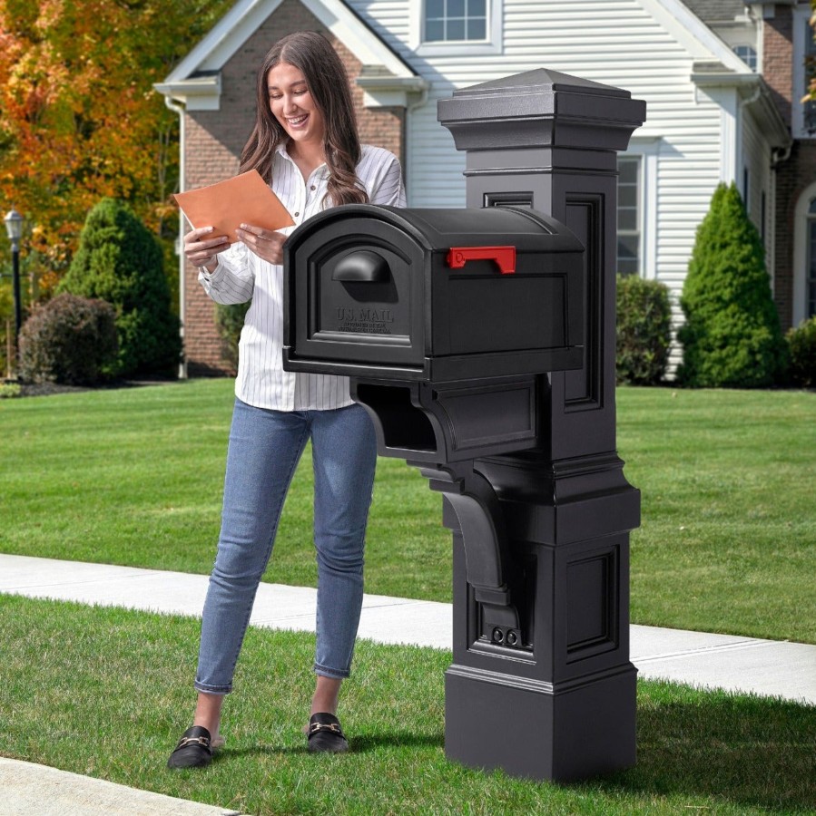 Home & Patio Step2 Mailboxes & Posts | Atherton Grand Onyx Black Mail Post & Xl Black Mailbox